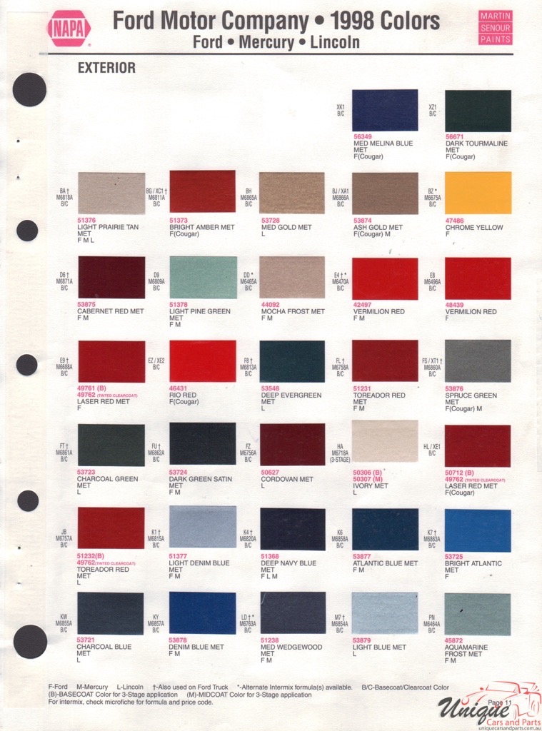1998 Ford Paint Charts Sherwin-Williams